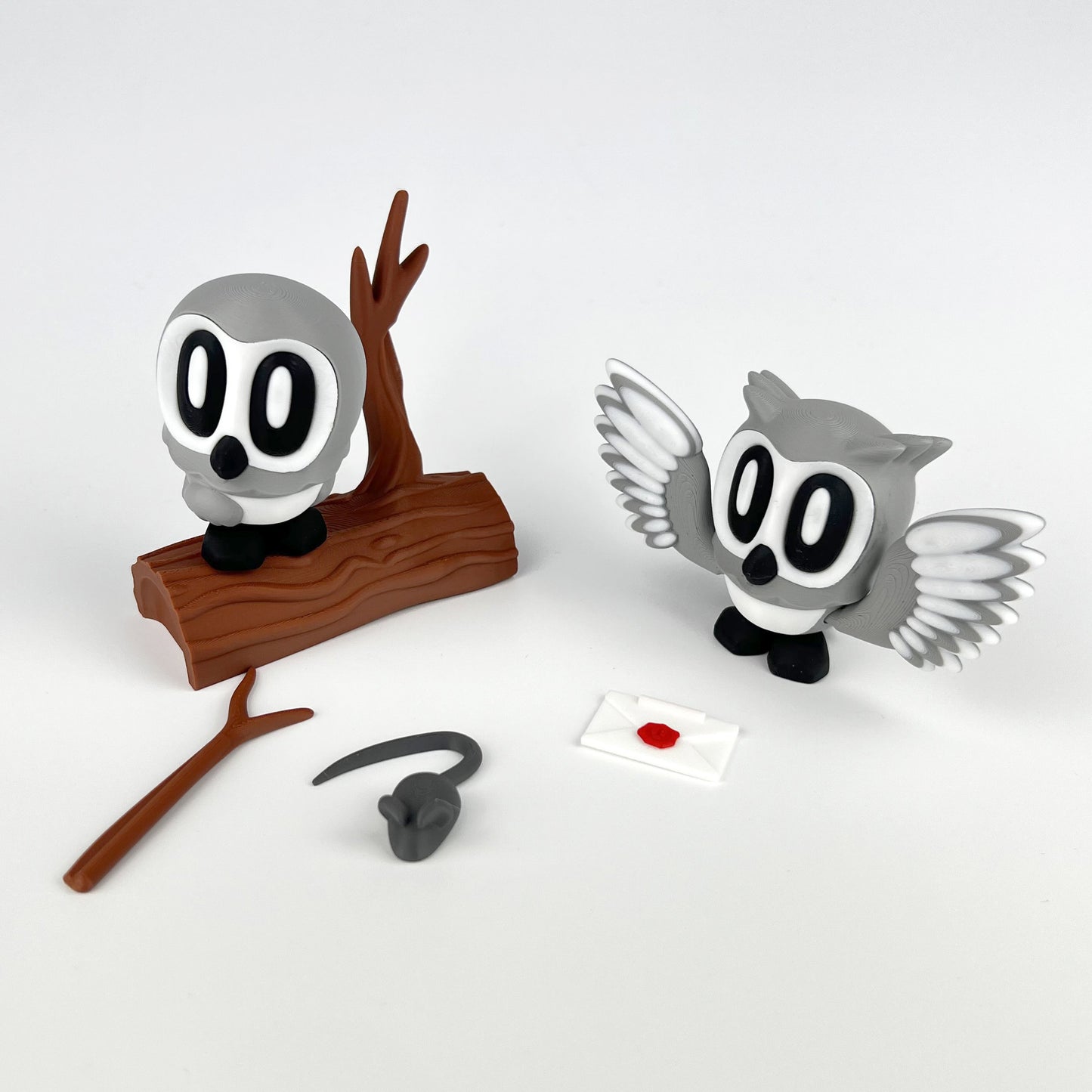 Set Figurine Bufnita Hedwig – Harry Potter 3D, cu Buturuga Magnetica Frigider, Crenguta si Soarece – Set Decorativ