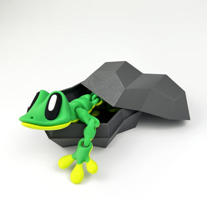 Figurina Gecko 3D Magnetic cu Ascunzatoare, Verde, Flexibil 18Cm