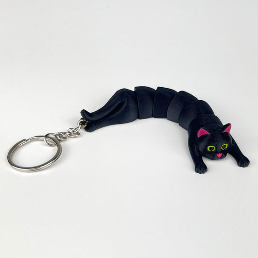 Breloc Pisica 3D, Neagra, Flexibil 10Cm