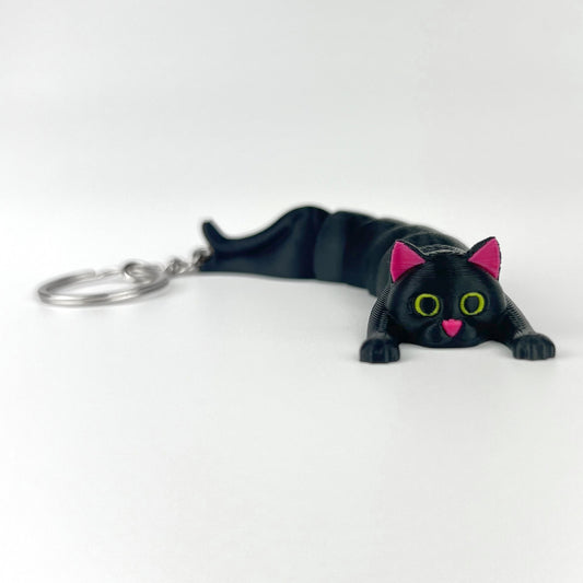 Breloc Pisica 3D, Neagra, Flexibil 10Cm