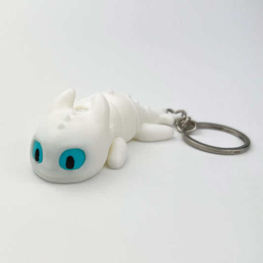 Breloc Dragon Baby Lightfury - How To Train Your Dragons 3D, Alb, Flexibil, 8cm
