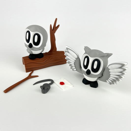 Set Figurine Bufnita Hedwig – Harry Potter 3D, cu Buturuga Magnetica Frigider, Crenguta si Soarece – Set Decorativ