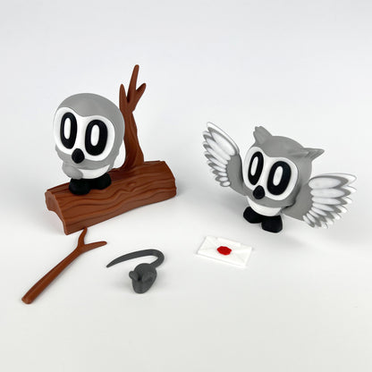 Set Figurine Bufnita Hedwig – Harry Potter 3D, cu Buturuga Magnetica Frigider, Crenguta si Soarece – Set Decorativ