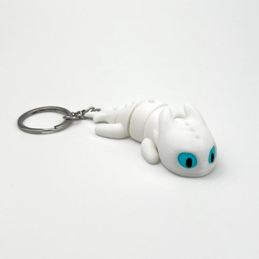 Breloc Dragon Baby Lightfury - How To Train Your Dragons 3D, Alb, Flexibil, 8cm